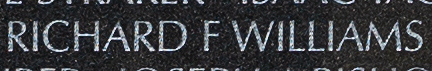 Engraved name on The Wall of First Sergeant Richard Frank “Top” Williams ,U.S. Army